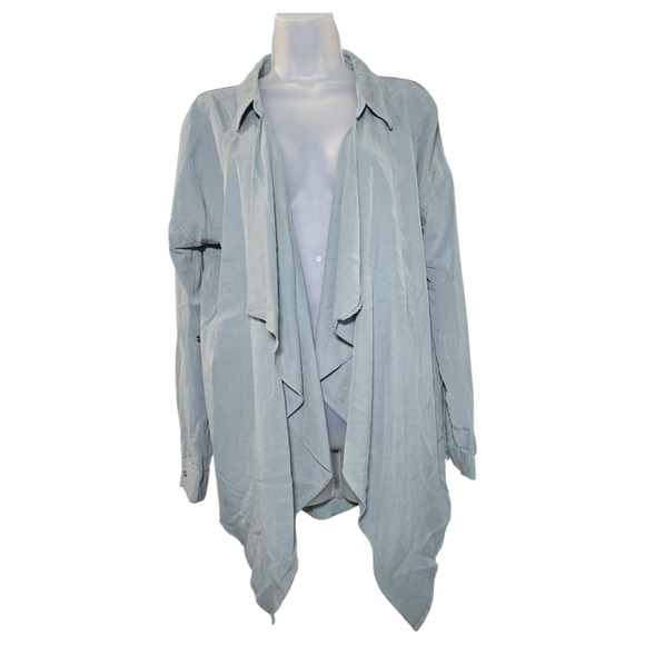 Wishlist Women LG Open Drape Front Long Sleeve Roll Tab Blouse Boho Artsy Flowy - Picture 1 of 7
